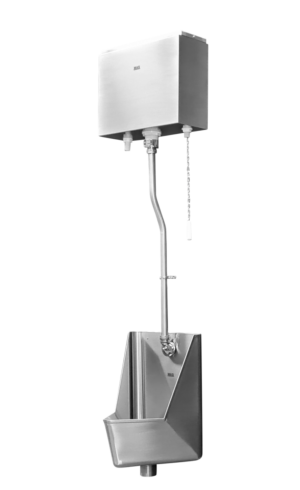 image of a complete single stall urinal with pull chain cistern