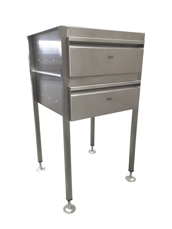 Stainless steel 2 drawer stack non-lockable.