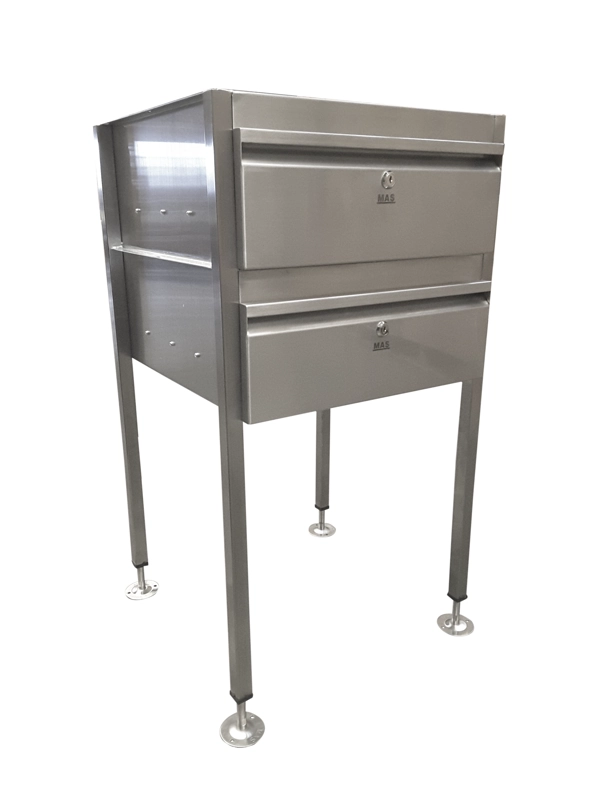 Stainless steel 2 drawer stack lockable.