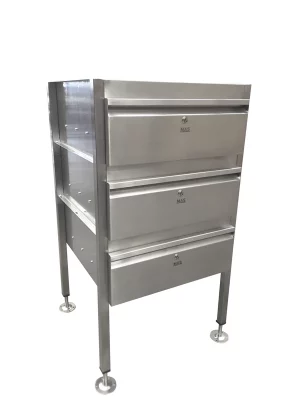 Stainless steel 3 drawer stack.