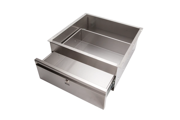 Stainless steel single drawer keyed-alike.