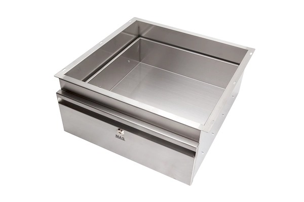 Stainless steel single lockable drawer.