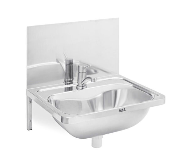 stainless steel hand wash basin complete with tap and splashback